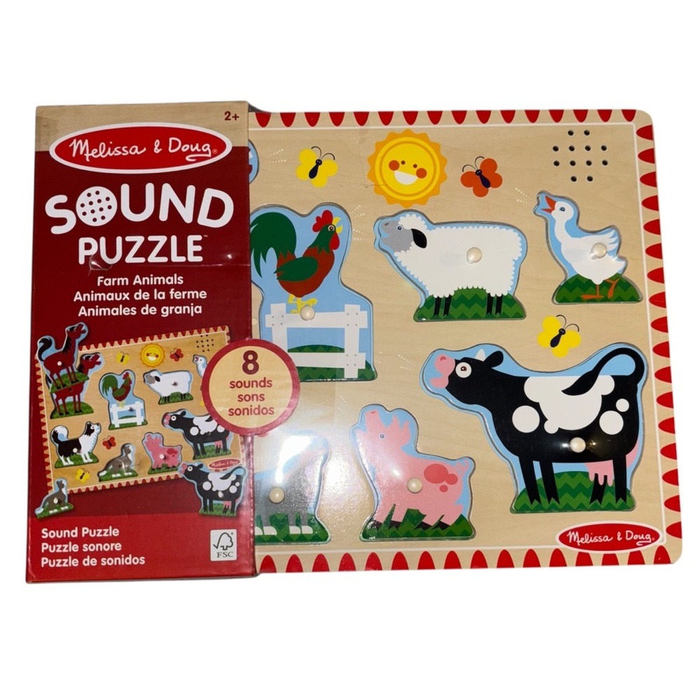 Melissa & Doug Farm Animals Sound Puzzle - Wooden Peg Puzzle with Light-Activate